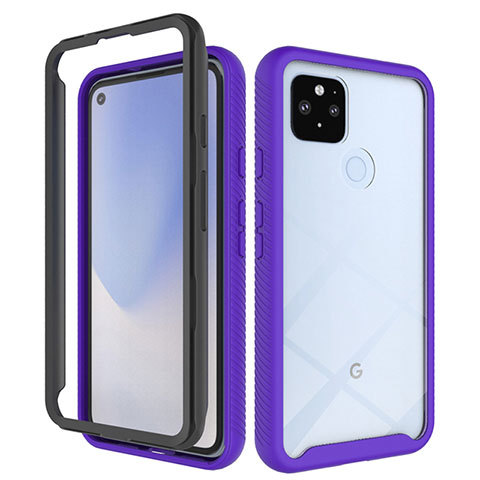 Coque Rebord Contour Silicone et Vitre Transparente Housse Etui 360 Degres ZJ1 pour Google Pixel 5 XL 5G Violet Clair