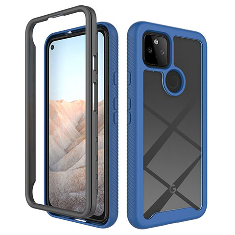 Coque Rebord Contour Silicone et Vitre Transparente Housse Etui 360 Degres ZJ1 pour Google Pixel 5a 5G Bleu