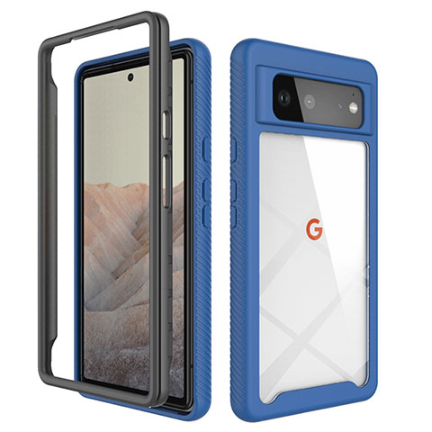 Coque Rebord Contour Silicone et Vitre Transparente Housse Etui 360 Degres ZJ1 pour Google Pixel 6 5G Bleu