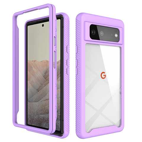 Coque Rebord Contour Silicone et Vitre Transparente Housse Etui 360 Degres ZJ1 pour Google Pixel 6 5G Violet Clair