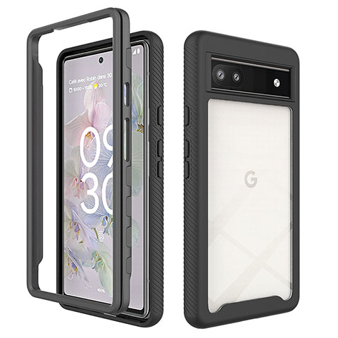 Coque Rebord Contour Silicone et Vitre Transparente Housse Etui 360 Degres ZJ1 pour Google Pixel 6a 5G Noir