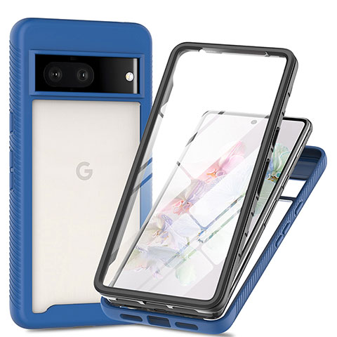 Coque Rebord Contour Silicone et Vitre Transparente Housse Etui 360 Degres ZJ1 pour Google Pixel 7 5G Bleu