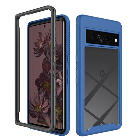 Coque Rebord Contour Silicone et Vitre Transparente Housse Etui 360 Degres ZJ1 pour Google Pixel 7 Pro 5G Bleu