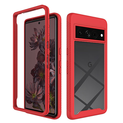 Coque Rebord Contour Silicone et Vitre Transparente Housse Etui 360 Degres ZJ1 pour Google Pixel 7 Pro 5G Rouge