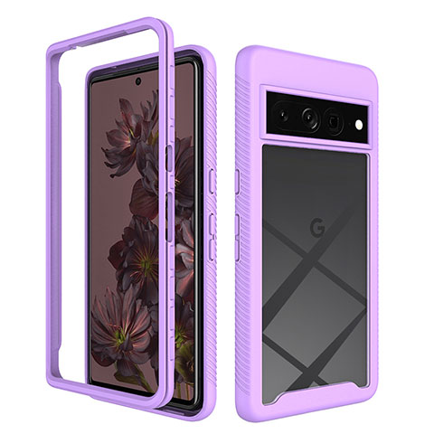 Coque Rebord Contour Silicone et Vitre Transparente Housse Etui 360 Degres ZJ1 pour Google Pixel 7 Pro 5G Violet Clair