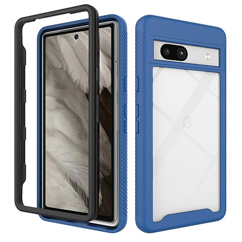 Coque Rebord Contour Silicone et Vitre Transparente Housse Etui 360 Degres ZJ1 pour Google Pixel 7a 5G Bleu