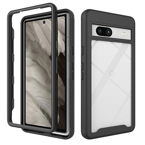 Coque Rebord Contour Silicone et Vitre Transparente Housse Etui 360 Degres ZJ1 pour Google Pixel 7a 5G Noir