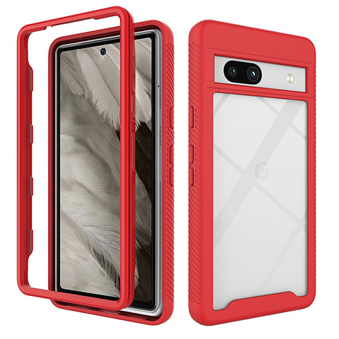 Coque Rebord Contour Silicone et Vitre Transparente Housse Etui 360 Degres ZJ1 pour Google Pixel 7a 5G Rouge