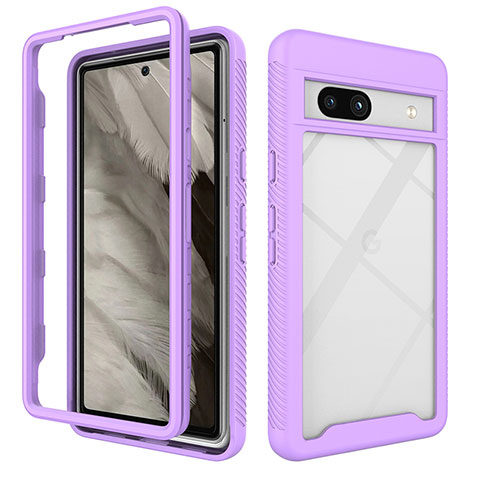 Coque Rebord Contour Silicone et Vitre Transparente Housse Etui 360 Degres ZJ1 pour Google Pixel 7a 5G Violet Clair