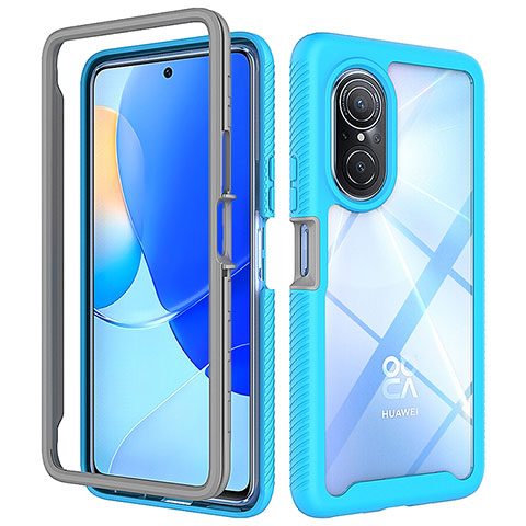 Coque Rebord Contour Silicone et Vitre Transparente Housse Etui 360 Degres ZJ1 pour Huawei Honor 50 SE 5G Bleu Ciel