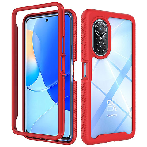 Coque Rebord Contour Silicone et Vitre Transparente Housse Etui 360 Degres ZJ1 pour Huawei Honor 50 SE 5G Rouge