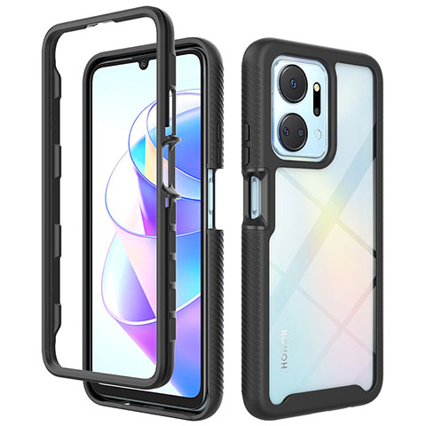 Coque Rebord Contour Silicone et Vitre Transparente Housse Etui 360 Degres ZJ1 pour Huawei Honor X7a Noir