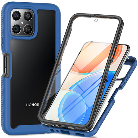 Coque Rebord Contour Silicone et Vitre Transparente Housse Etui 360 Degres ZJ1 pour Huawei Honor X8 4G Bleu