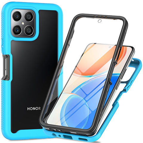 Coque Rebord Contour Silicone et Vitre Transparente Housse Etui 360 Degres ZJ1 pour Huawei Honor X8 4G Bleu Ciel