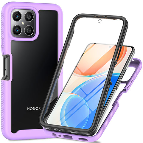 Coque Rebord Contour Silicone et Vitre Transparente Housse Etui 360 Degres ZJ1 pour Huawei Honor X8 4G Violet Clair