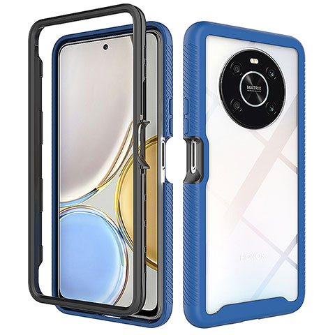 Coque Rebord Contour Silicone et Vitre Transparente Housse Etui 360 Degres ZJ1 pour Huawei Honor X9 4G Bleu