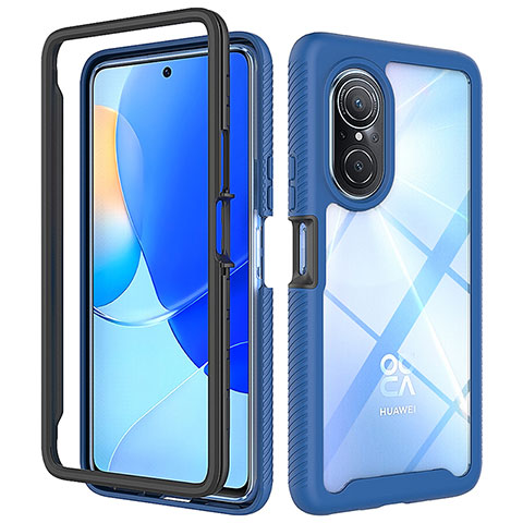 Coque Rebord Contour Silicone et Vitre Transparente Housse Etui 360 Degres ZJ1 pour Huawei Nova 9 SE Bleu