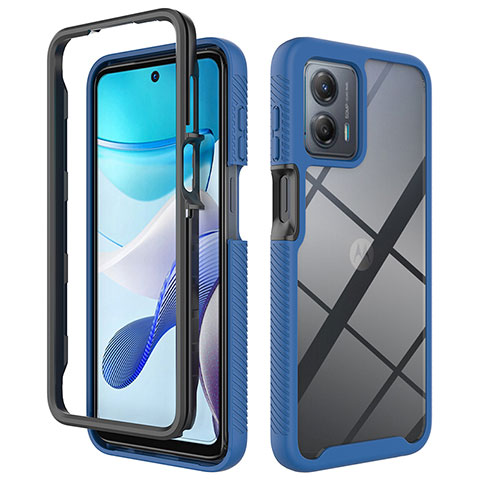 Coque Rebord Contour Silicone et Vitre Transparente Housse Etui 360 Degres ZJ1 pour Motorola Moto G 5G (2023) Bleu