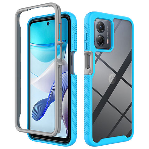 Coque Rebord Contour Silicone et Vitre Transparente Housse Etui 360 Degres ZJ1 pour Motorola Moto G 5G (2023) Bleu Ciel