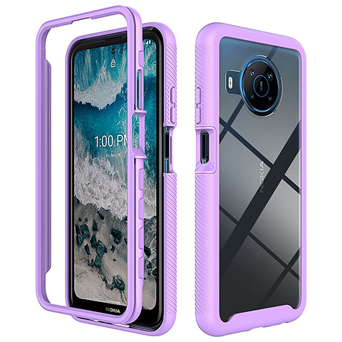 Coque Rebord Contour Silicone et Vitre Transparente Housse Etui 360 Degres ZJ1 pour Nokia X100 5G Violet Clair