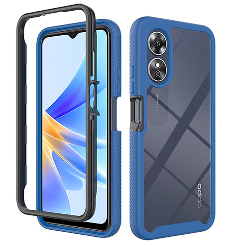 Coque Rebord Contour Silicone et Vitre Transparente Housse Etui 360 Degres ZJ1 pour Oppo A17 Bleu