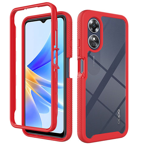 Coque Rebord Contour Silicone et Vitre Transparente Housse Etui 360 Degres ZJ1 pour Oppo A17 Rouge