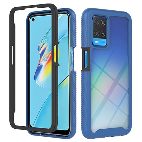 Coque Rebord Contour Silicone et Vitre Transparente Housse Etui 360 Degres ZJ1 pour Oppo A54 4G Bleu