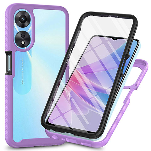 Coque Rebord Contour Silicone et Vitre Transparente Housse Etui 360 Degres ZJ1 pour Oppo A58 5G Violet Clair