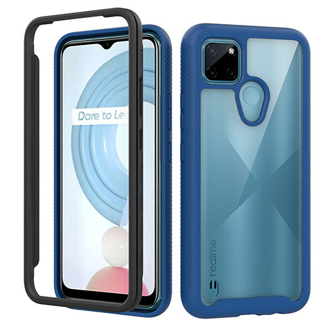 Coque Rebord Contour Silicone et Vitre Transparente Housse Etui 360 Degres ZJ1 pour Realme C21Y Bleu