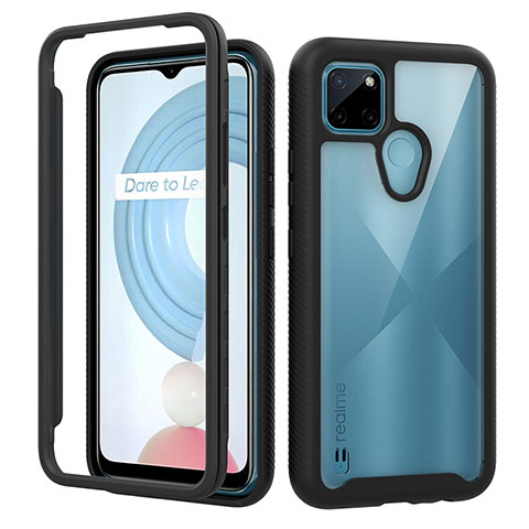 Coque Rebord Contour Silicone et Vitre Transparente Housse Etui 360 Degres ZJ1 pour Realme C21Y Noir