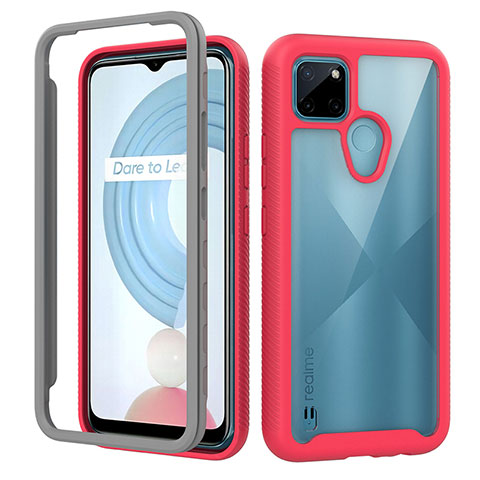 Coque Rebord Contour Silicone et Vitre Transparente Housse Etui 360 Degres ZJ1 pour Realme C21Y Rose Rouge