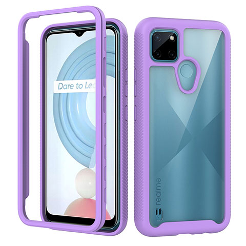 Coque Rebord Contour Silicone et Vitre Transparente Housse Etui 360 Degres ZJ1 pour Realme C21Y Violet Clair