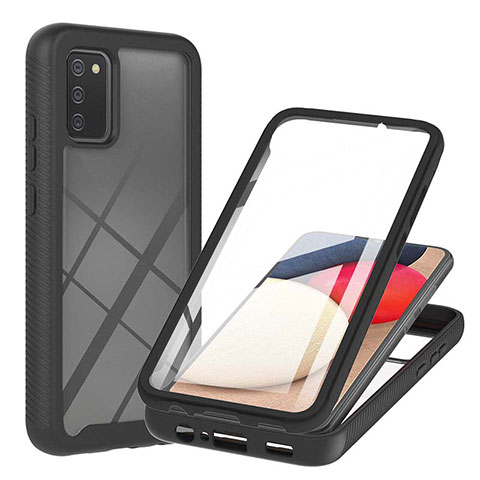 Coque Rebord Contour Silicone et Vitre Transparente Housse Etui 360 Degres ZJ1 pour Samsung Galaxy A02s Noir