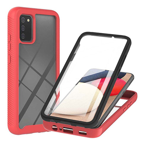 Coque Rebord Contour Silicone et Vitre Transparente Housse Etui 360 Degres ZJ1 pour Samsung Galaxy A02s Rouge