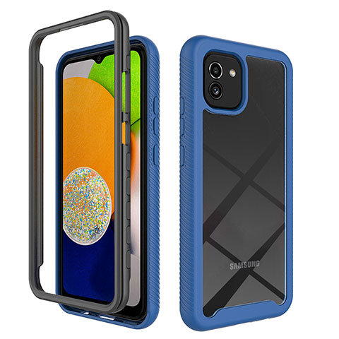 Coque Rebord Contour Silicone et Vitre Transparente Housse Etui 360 Degres ZJ1 pour Samsung Galaxy A03 Bleu