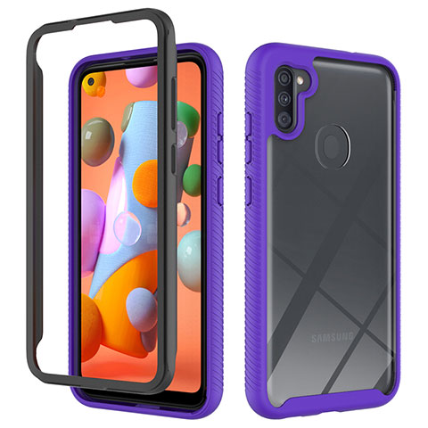 Coque Rebord Contour Silicone et Vitre Transparente Housse Etui 360 Degres ZJ1 pour Samsung Galaxy A11 Violet Clair