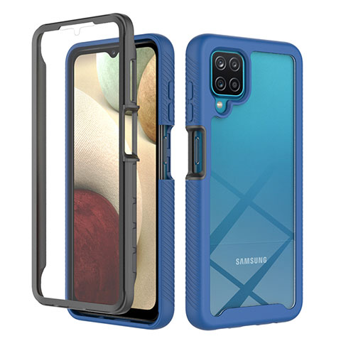 Coque Rebord Contour Silicone et Vitre Transparente Housse Etui 360 Degres ZJ1 pour Samsung Galaxy A12 5G Bleu