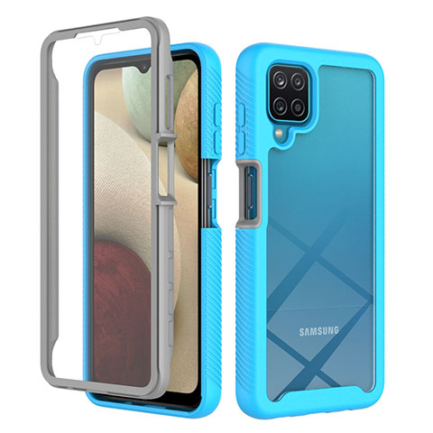 Coque Rebord Contour Silicone et Vitre Transparente Housse Etui 360 Degres ZJ1 pour Samsung Galaxy A12 5G Bleu Ciel