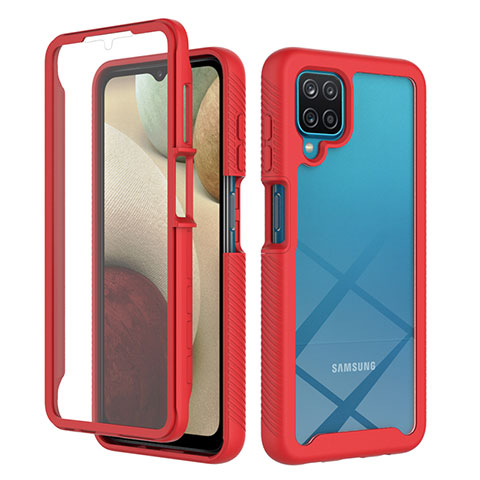 Coque Rebord Contour Silicone et Vitre Transparente Housse Etui 360 Degres ZJ1 pour Samsung Galaxy A12 5G Rouge