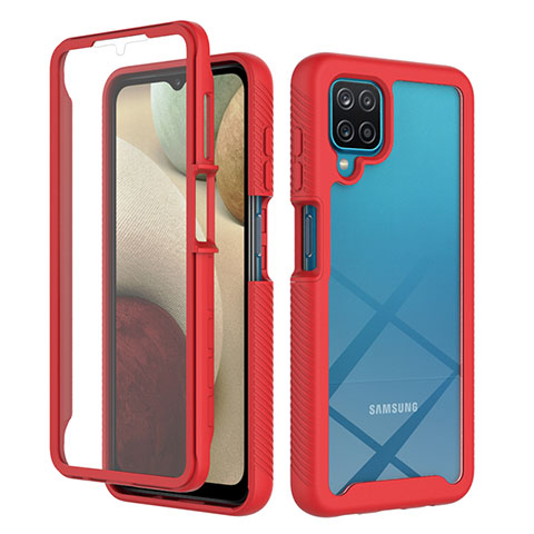 Coque Rebord Contour Silicone et Vitre Transparente Housse Etui 360 Degres ZJ1 pour Samsung Galaxy A12 Nacho Rouge