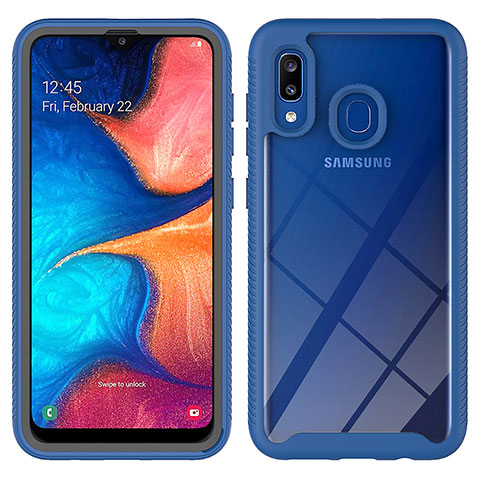 Coque Rebord Contour Silicone et Vitre Transparente Housse Etui 360 Degres ZJ1 pour Samsung Galaxy A20 Bleu