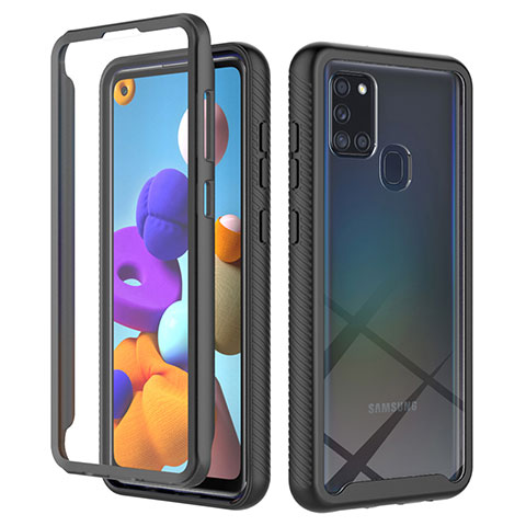 Coque Rebord Contour Silicone et Vitre Transparente Housse Etui 360 Degres ZJ1 pour Samsung Galaxy A21s Noir