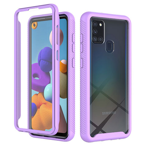 Coque Rebord Contour Silicone et Vitre Transparente Housse Etui 360 Degres ZJ1 pour Samsung Galaxy A21s Violet Clair