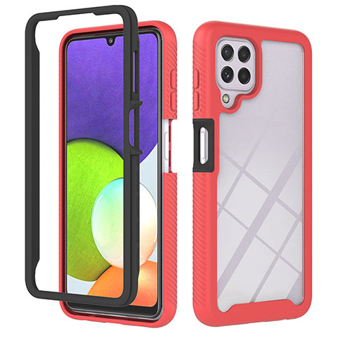 Coque Rebord Contour Silicone et Vitre Transparente Housse Etui 360 Degres ZJ1 pour Samsung Galaxy A22 4G Rouge