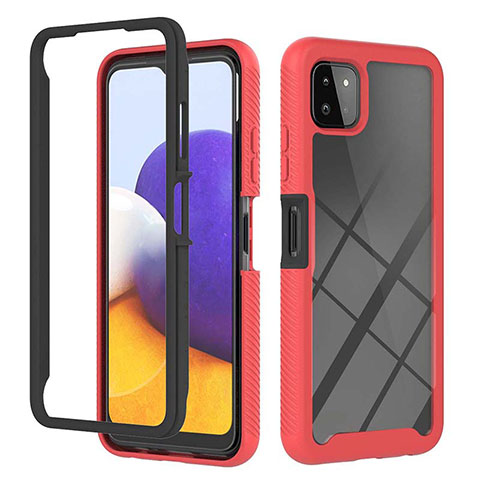 Coque Rebord Contour Silicone et Vitre Transparente Housse Etui 360 Degres ZJ1 pour Samsung Galaxy A22s 5G Rouge