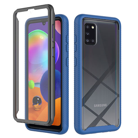 Coque Rebord Contour Silicone et Vitre Transparente Housse Etui 360 Degres ZJ1 pour Samsung Galaxy A31 Bleu