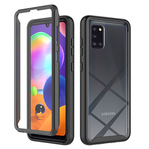 Coque Rebord Contour Silicone et Vitre Transparente Housse Etui 360 Degres ZJ1 pour Samsung Galaxy A31 Noir