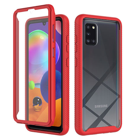 Coque Rebord Contour Silicone et Vitre Transparente Housse Etui 360 Degres ZJ1 pour Samsung Galaxy A31 Rouge