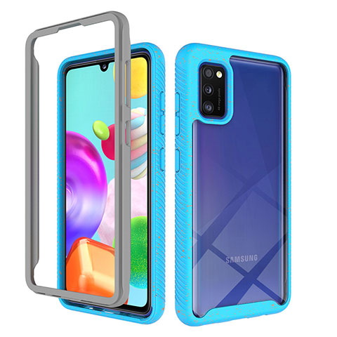 Coque Rebord Contour Silicone et Vitre Transparente Housse Etui 360 Degres ZJ1 pour Samsung Galaxy A41 Bleu Ciel