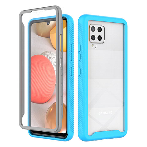 Coque Rebord Contour Silicone et Vitre Transparente Housse Etui 360 Degres ZJ1 pour Samsung Galaxy A42 5G Bleu Ciel